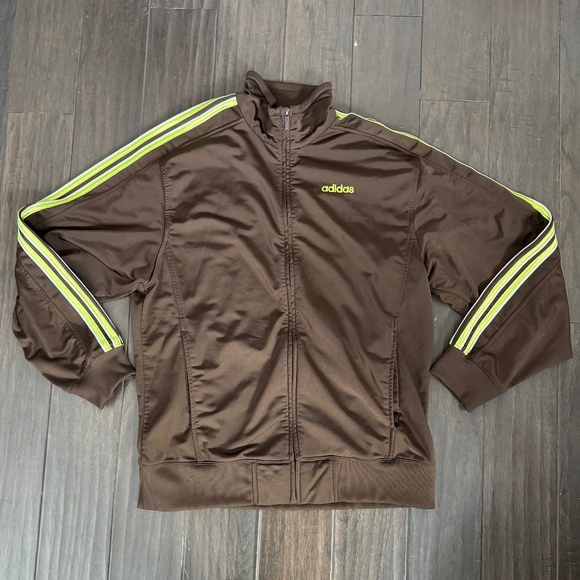 Vintage Adidas Brown and Chartreuse Track Jacket Men's Medium